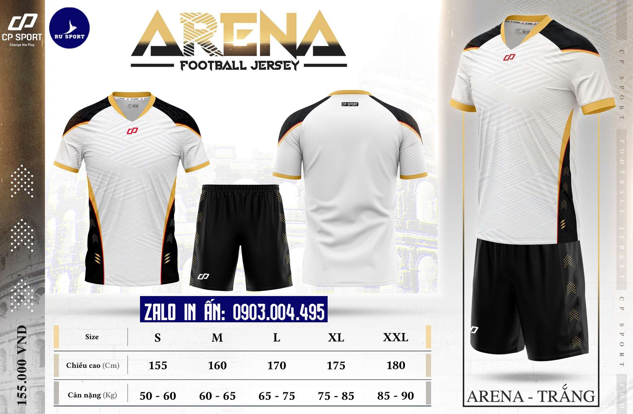 Đồ Bóng Đá Không Logo Arena Màu Trắng