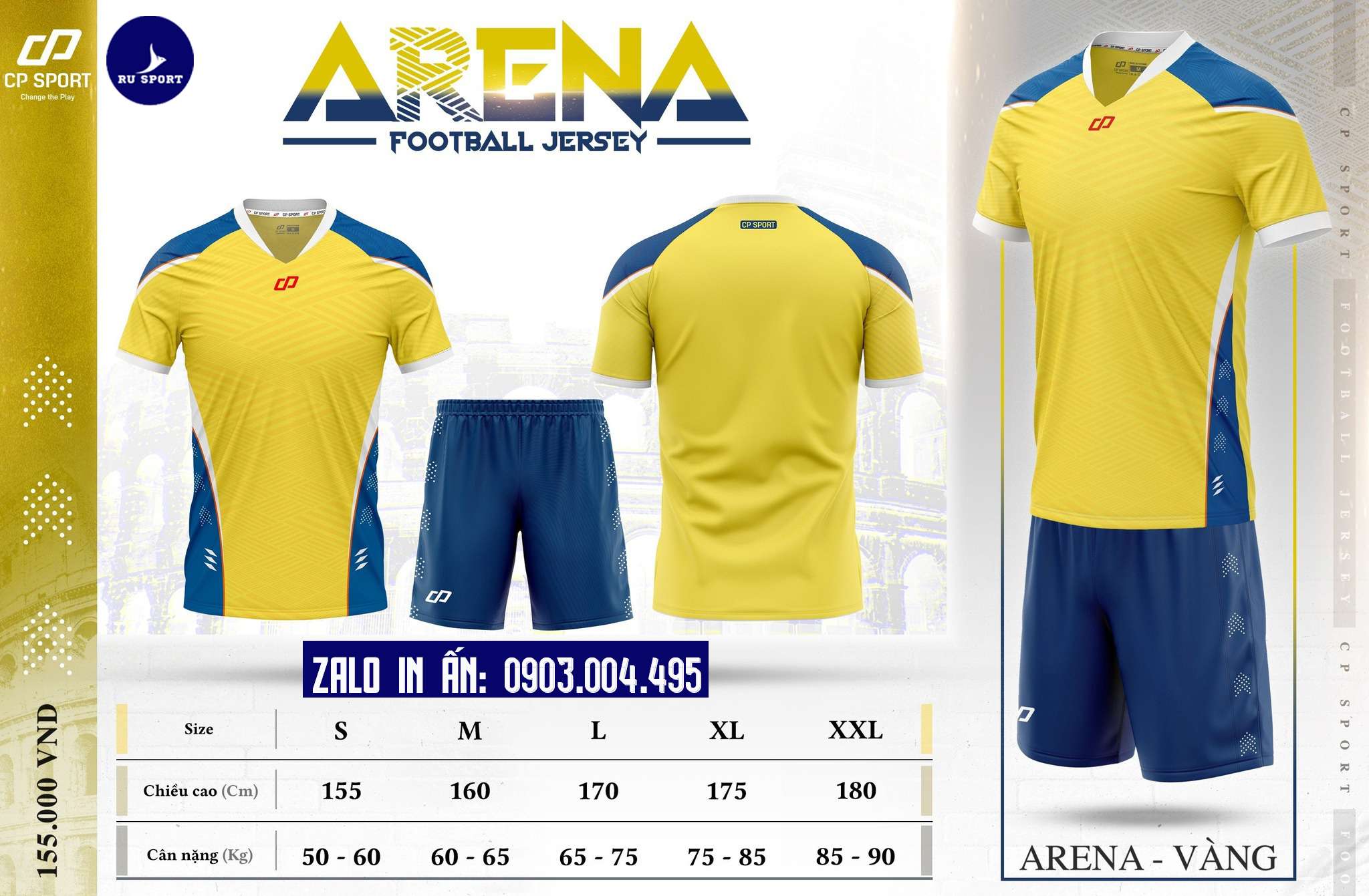 Áo Đấu Không Logo Arena Màu Vàng Năng Động