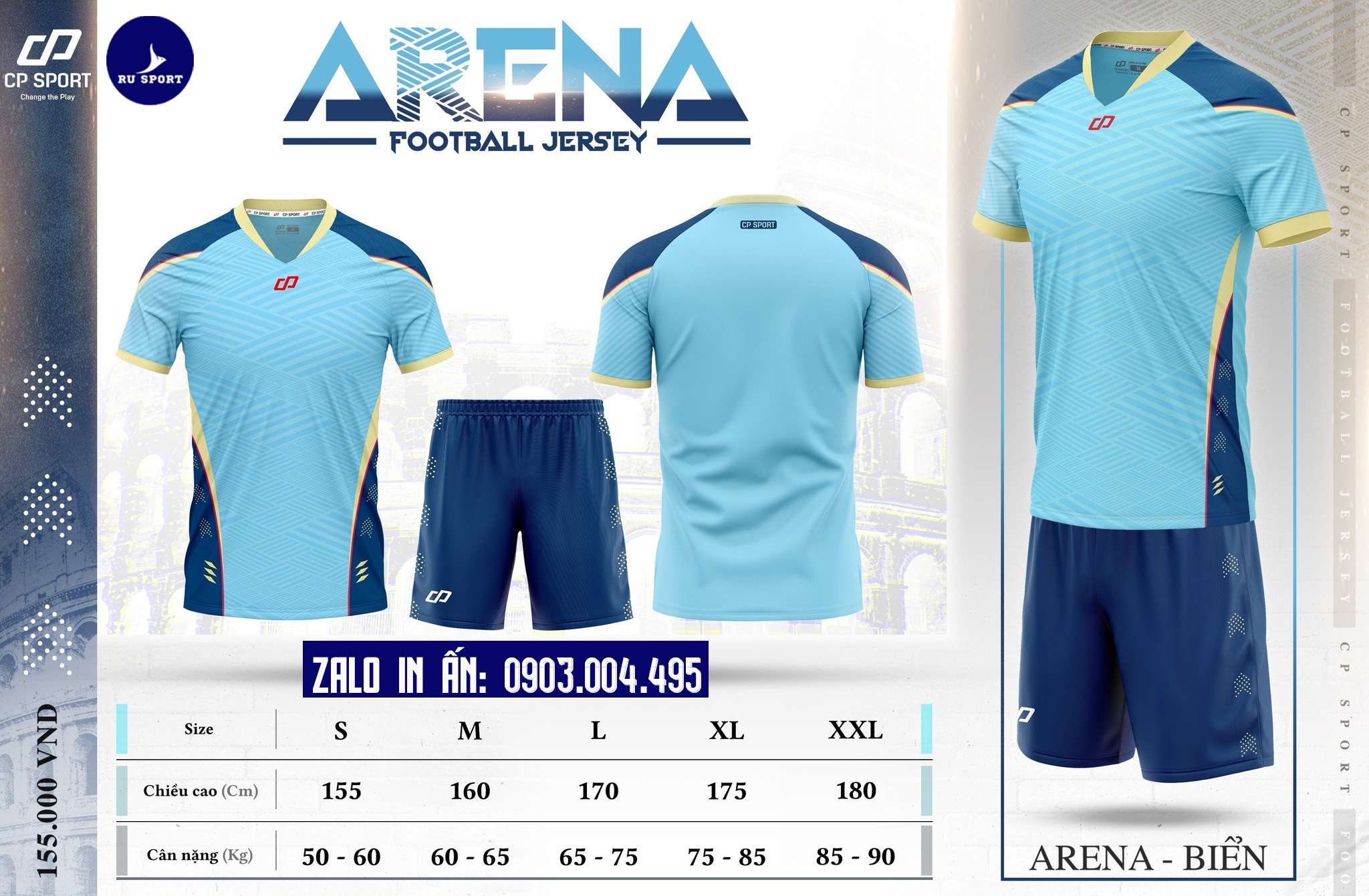 Đồ Bóng Đá Không Logo Arena 2023 Màu Xanh Biển