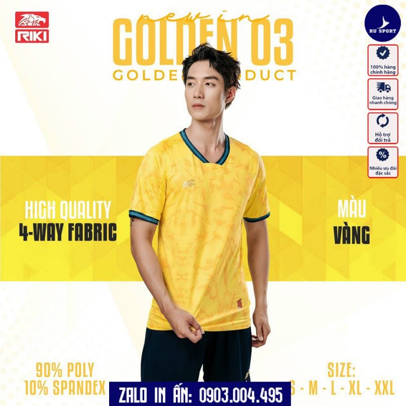 Bộ Quần Áo Bóng Đá Không Logo Golden 03 Màu Vàng