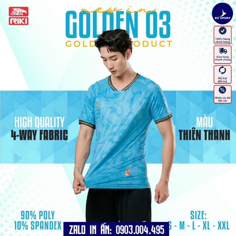 Áo Bóng Đá Không Logo Golden 03 Màu Xanh Biển