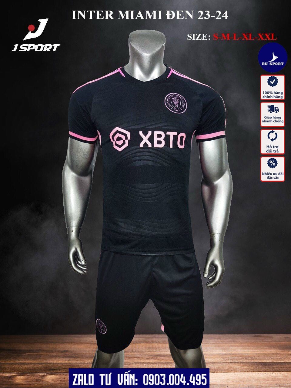 Mặt Trước Áo Đá Banh CLB Inter Miami Màu Đen Rất Ngầu