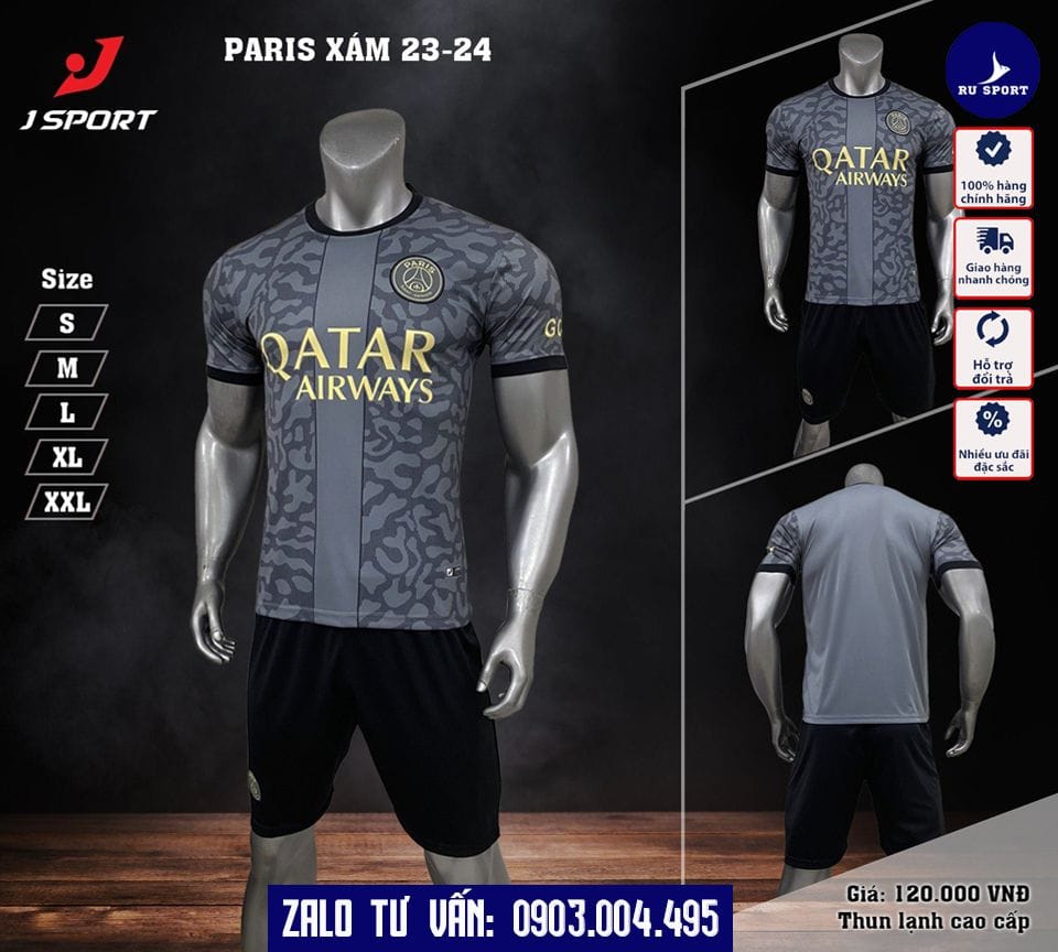 Áo Bóng Đá CLB PSG Xám Đen 2023