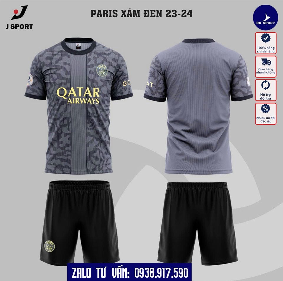 Áo Bóng Đá CLB PSG Màu Xám Mùa 2023