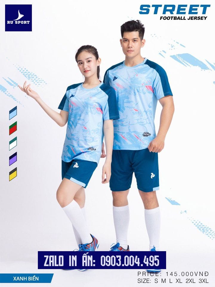 Áo Đá Bóng Không Logo Street Màu Xanh Biển