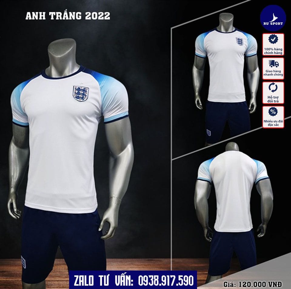 Áo Đá Banh Tuyển Anh Màu Trắng 2022