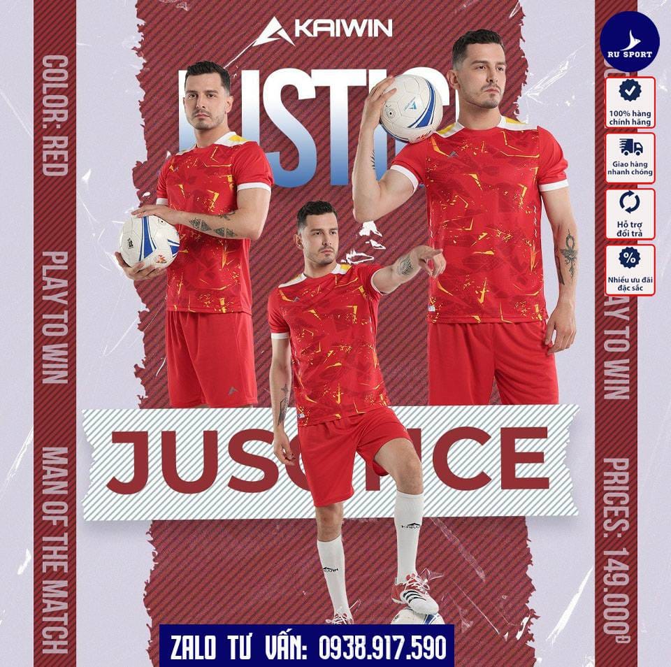 Bộ Đồ Đá Banh Không Logo Kaiwin Justice Màu Đỏ