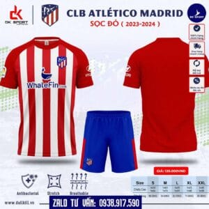 Áo Đấu Atletico Madrid Sọc Trắng Đỏ 2023 - 2024 Cực Đẹp