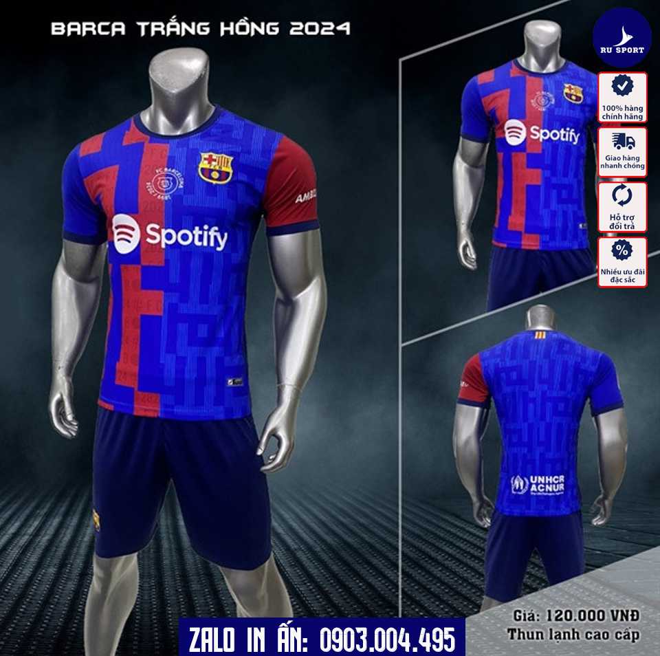 Áo đá banh CLB Barcelona 2024 xanh đỏ