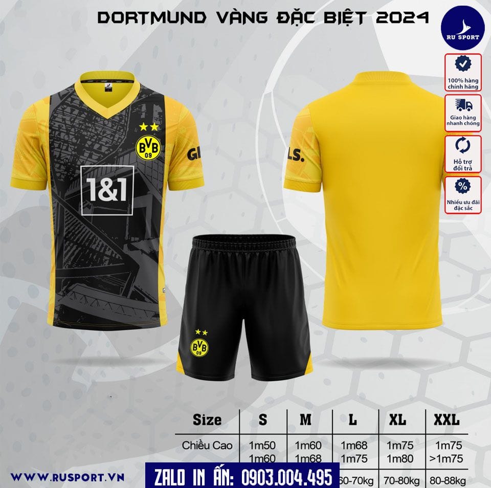 Bộ bóng đá CLB Dortmund vàng 2024