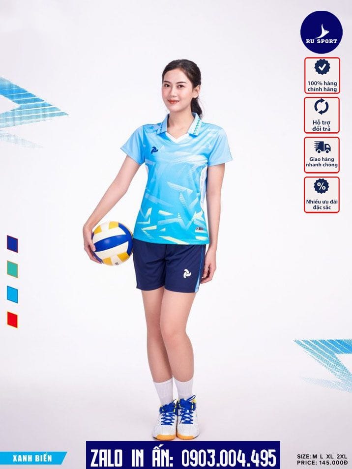 Áo bóng chuyền nữ Spike màu xanh biển