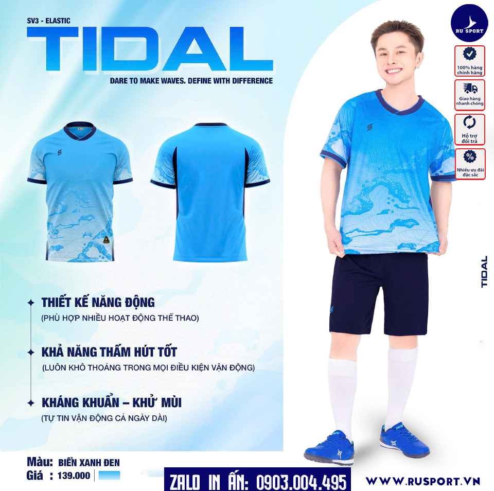 Bộ đồ đá banh không logo Tidal màu xanh biển