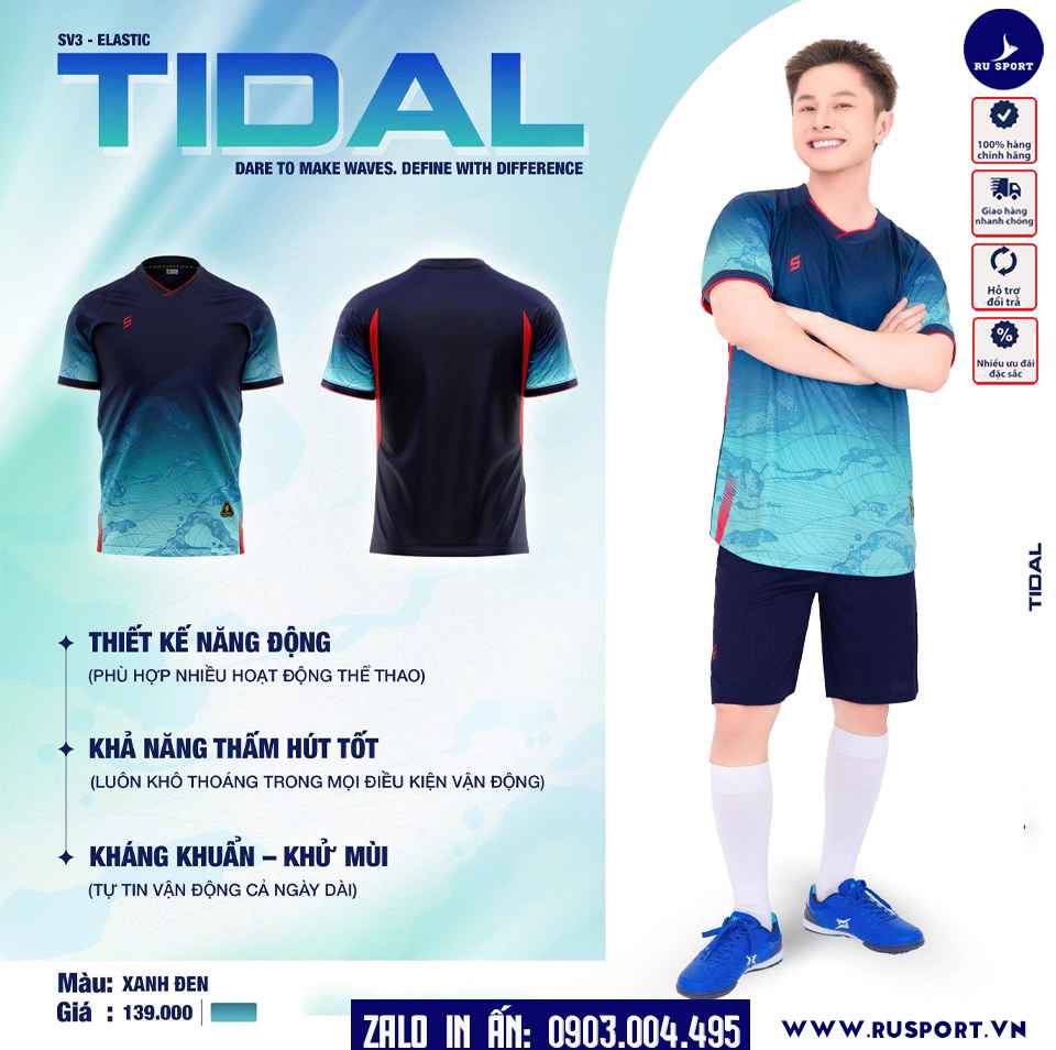 Đồ đá banh không logo Tidal 2025 màu xanh đen