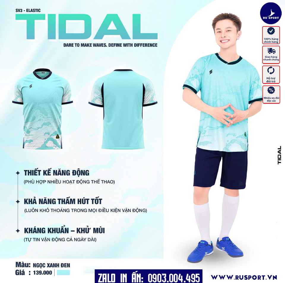 Mẫu áo bóng đá không logo Tidal màu xanh ngọc
